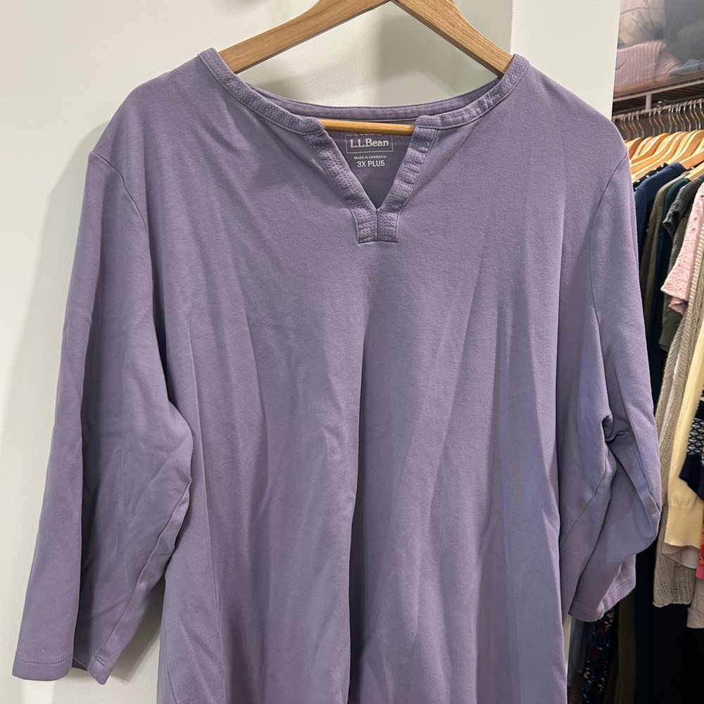 L.L. Bean Lavender Henley Shirt 100% cotton